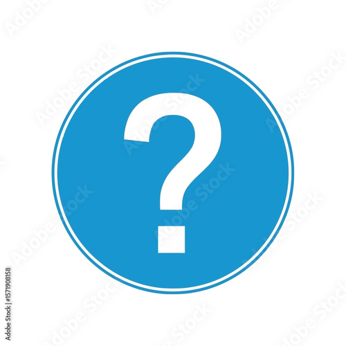 A white question mark is displayed inside a blue circle, isolated on white background, representing inquiry and the search for answers