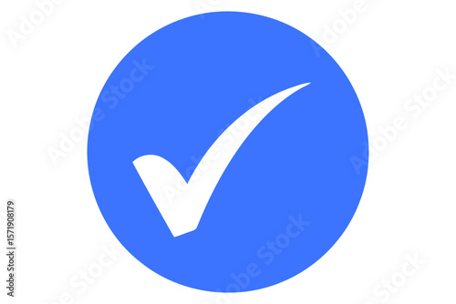 A white check mark inside a blue circle indicates approval and completion, isolated on white background