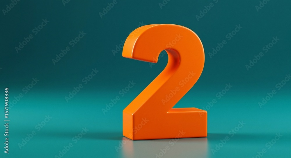 Fototapeta premium Orange Number Two on Teal Background: 3D Render