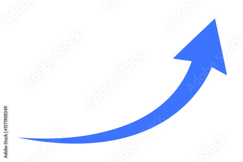 A blue arrow pointing upwards is isolated on white background, indicating growth, progress, and forward direction