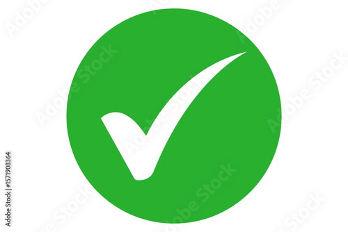 A green circle with a white check mark, isolated on white background, representing approval, success, and confirmation