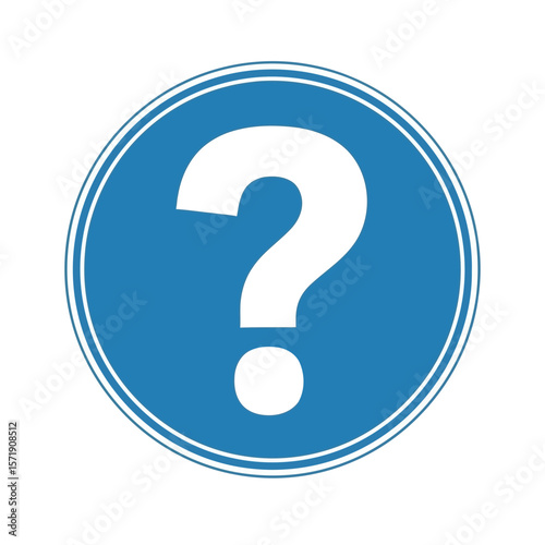 A white question mark inside a blue circle isolated on white background represents uncertainty and the need for information