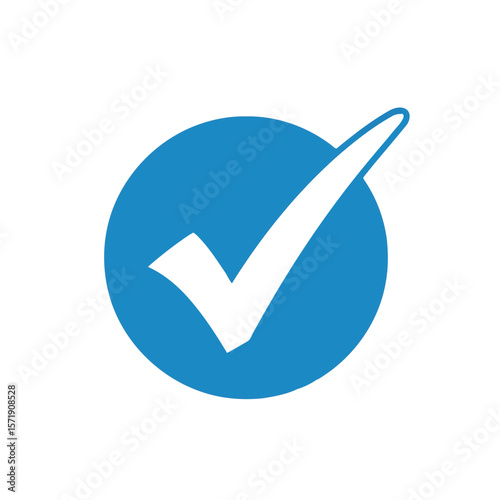 A blue circle contains a white check mark isolated on white background, indicating approval and a positive choice