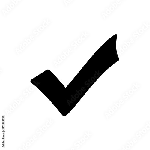 A black check mark isolated on white background represents validation, approval, and a positive confirmation