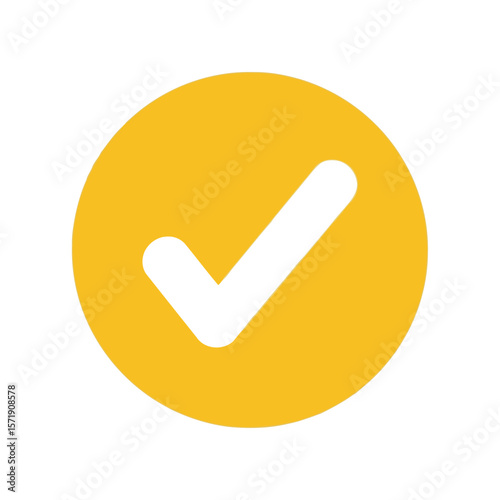 A yellow circle contains a white check mark, indicating approval, isolated on white background