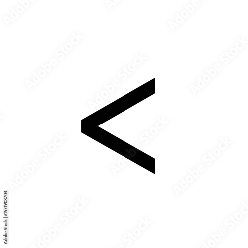 A black less than symbol pointing left, isolated on white background, representing inequality, direction, and mathematical comparison