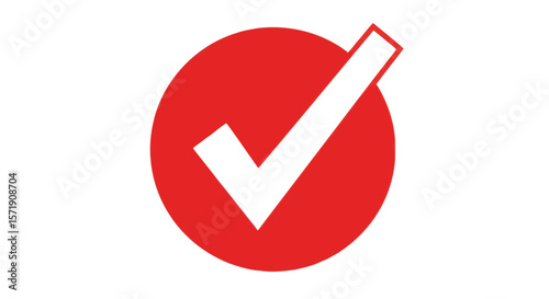 A white check mark inside a red circle, isolated on white background, symbolizing approval, success, and correct validation