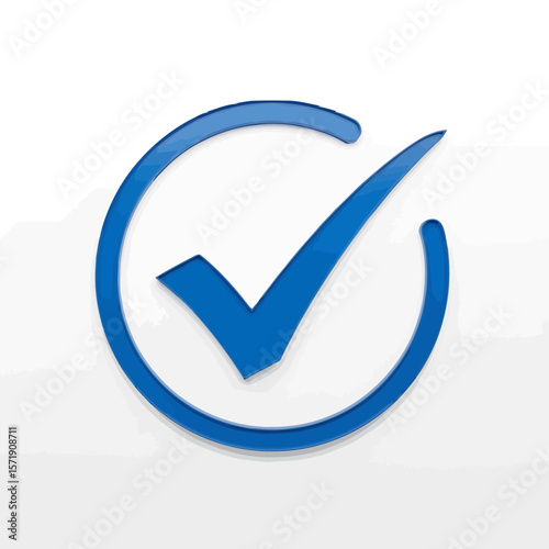 A blue check mark inside a circle indicating success and validation isolated on white background