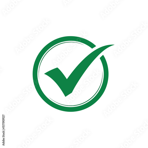 A green check mark is displayed inside a green circle, indicating success, isolated on white background