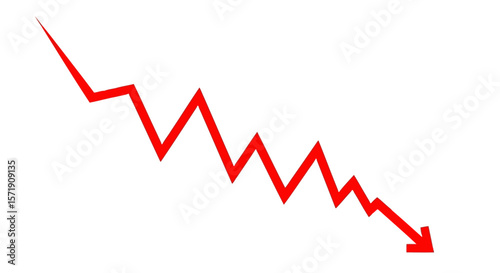 A red arrow sharply declines downwards, indicating loss and failure, isolated on white background