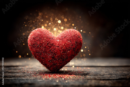 Shimmering Red Heart Glitter Sparkling on Dark Background for Celebrations and Special Occasions