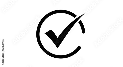 A black check mark is enclosed in a circle, isolated on white background, representing approval and validation