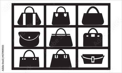 Handbags displayed in grid purses accessories