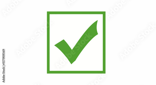 A green check mark inside a square box isolated on white background signifies approval and verification