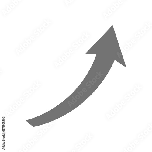 A gray arrow curves upward, indicating growth and success, isolated on white background