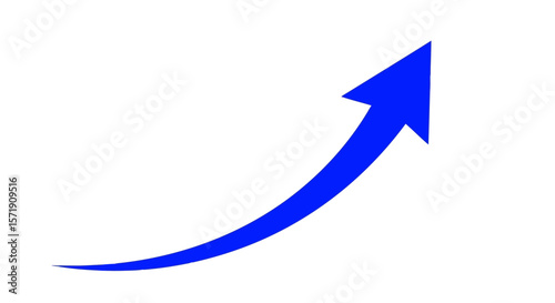 A blue arrow curves upward, symbolizing growth and positive direction, isolated on white background