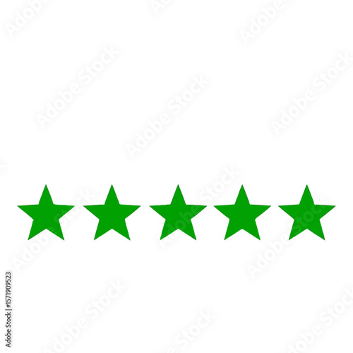 Five green stars represent a top rating, indicating excellence and quality, isolated on white background