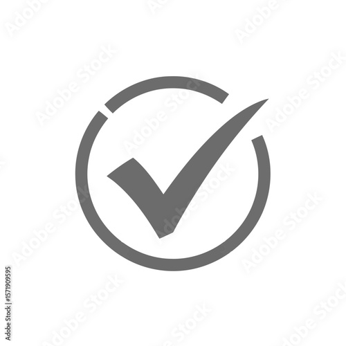 A gray check mark inside a circle, isolated on white background, signifies approval and confirmation