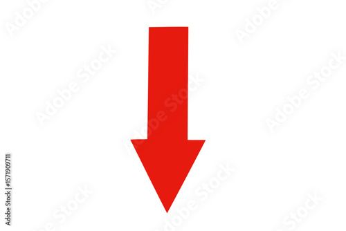 A red arrow pointing downwards isolated on white background, indicating decline and negative direction