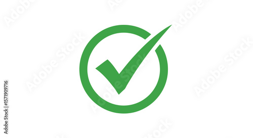 A green checkmark inside a green circle is isolated on white background, indicating approval and validation