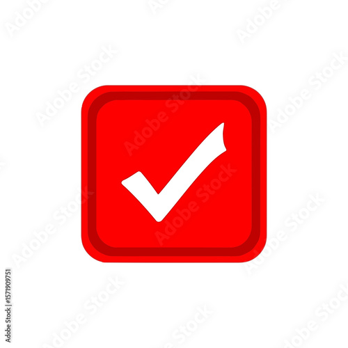 A white check mark within a red square indicates approval, success, or a correct choice, isolated on white background