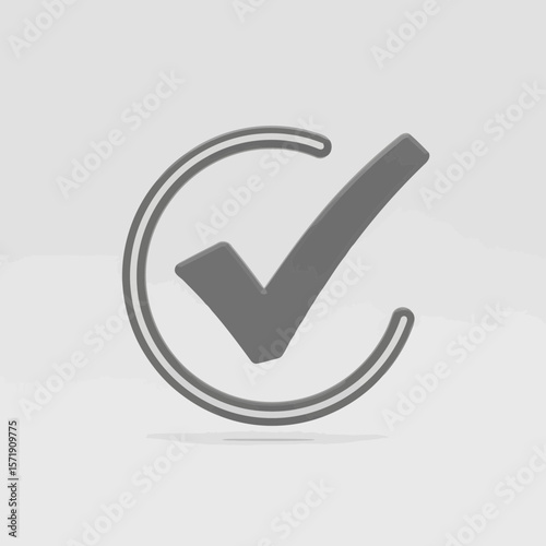 A gray check mark inside a circle isolated on white background signifies approval and validation