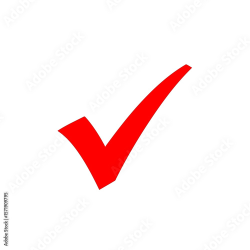 A red check mark isolated on white background signifies approval and validation