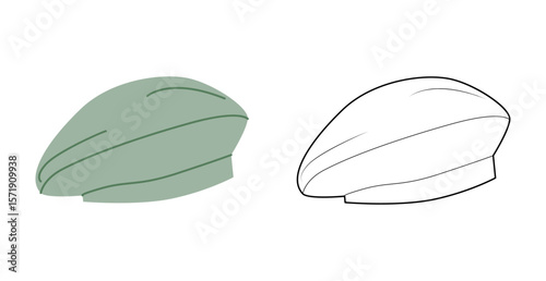 Structured Beret Hat. Winter Head Fashion accessory cap clothing technical illustration. Vector headgear for Men, women, unisex style, flat template CAD mockup sketch outline isolated