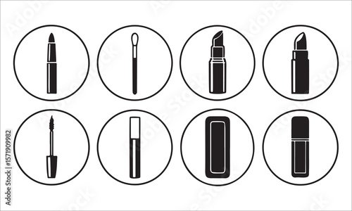 Makeup cosmetic products icons lipstick mascara