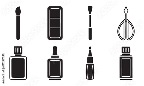 Makeup tools and bottles beauty cosmetic
