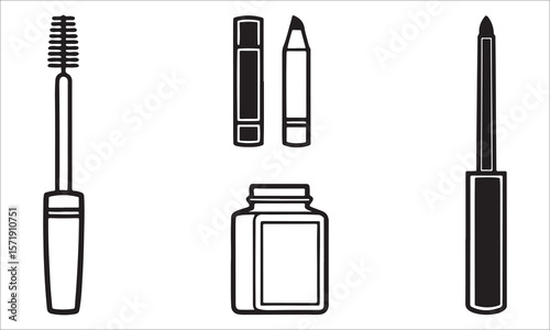 Mascara wand eyeliner pencil and cosmetic bottle beauty