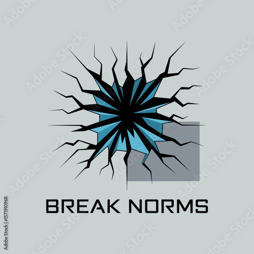 Conceptual illustration of a shattered surface with a bright blue light emanating from the center symbolizing breaking norms and innovation