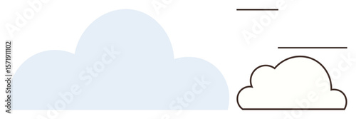 Light cloud in solid blue next to outlined cloud with dashed line accents. Ideal for weather, dreams, simplicity, contrast, duality, nature, peaceful mood. Clean and simple flat metaphor