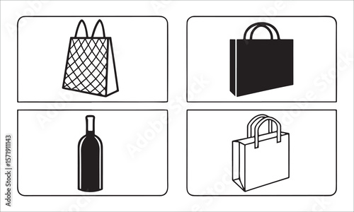 Shopping bags and bottle icons tote bag mesh bag