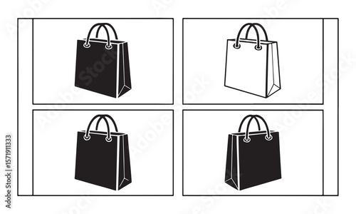 Shopping bags black and white illustrations paper bag
