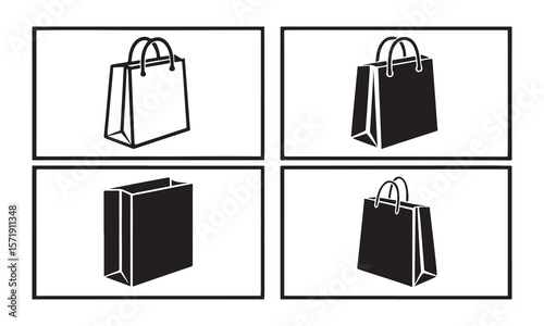 Shopping bags black white icons paper bags tote bags