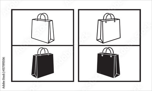 Shopping bags outline and filled paper bag tote bag