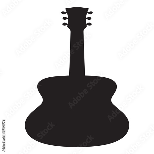 Classic acoustic guitar silhouette isolated on white background for design