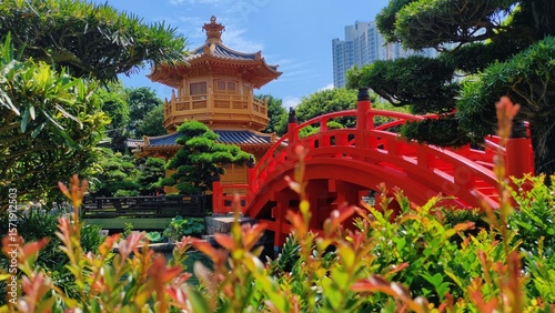 Hong Kong, June 01,2025 : Lotus pond garden, Nan Lian Garden. The Nan Lian Garden is a public garden built in the clasic Chinese style amidst the high-rise apartments of Diamond Hill in Hong Kong
