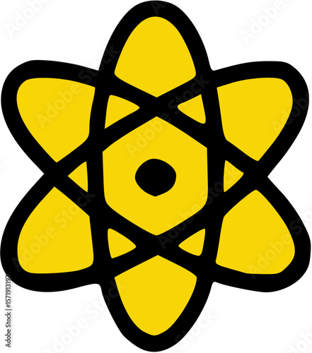 A stylized illustration of an atom, showcasing its core and orbital structure.
