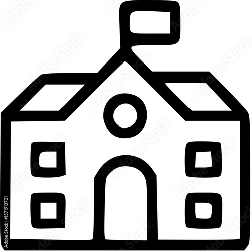 School Illustration: A simple yet iconic line drawing of a schoolhouse, conveying education.