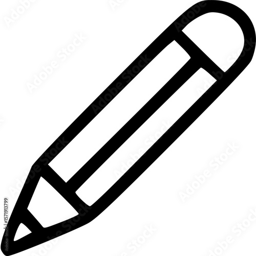 Simple Pencil Icon: A bold, black outline of a simple pencil, symbolizing writing, drawing, and creativity