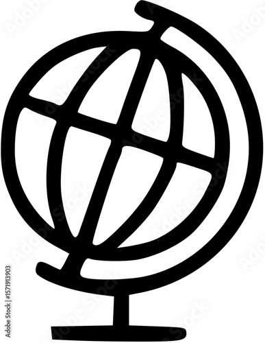 Simple Globe Icon: A minimalist black and white illustration of the Earth globe, suitable for use in a variety of design projects, symbolizing global concepts and themes.