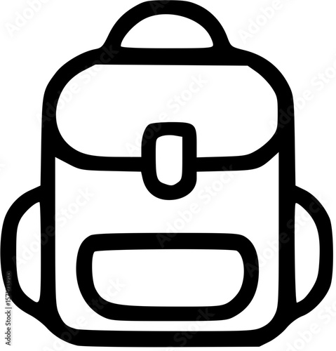 Backpack Icon: A simple, bold outline icon of a classic backpack, perfect for travel, adventure, or education themes.