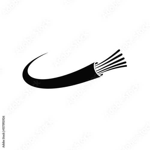 Abstract representation of a black fiber optic cable with exposed strands