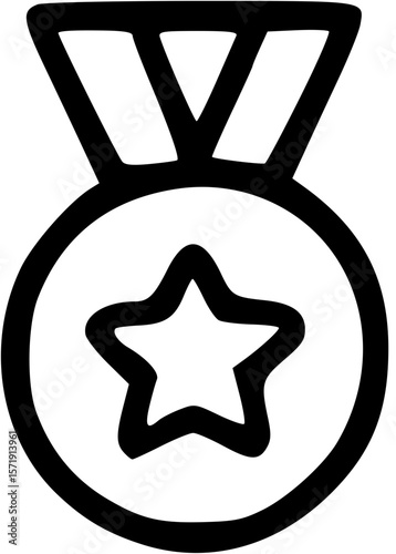 Achievement Medal Icon: A minimalist line drawing of an achievement medal featuring a prominent star. Symbolizing recognition and excellence.