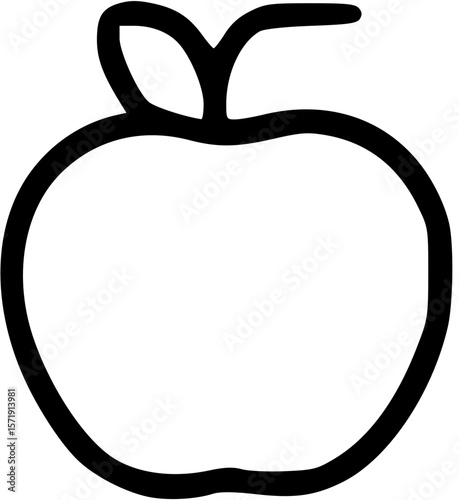 Simple Apple Icon: A minimalist, clean line art illustration of a perfectly formed apple, evoking freshness and simplicity.