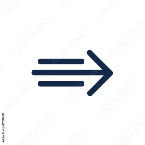 Right arrow with motion lines icon, fast forward or direction symbol in bold style
