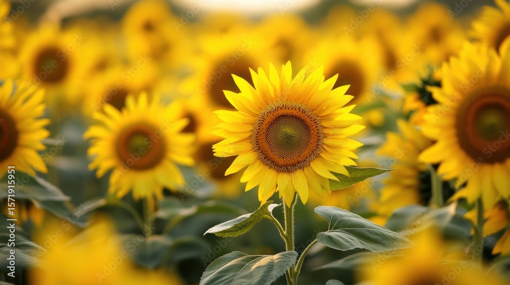 Fototapeta premium A vibrant field of sunflowers in full bloom.
