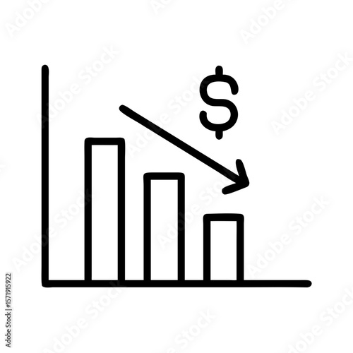 This graphic illustrates a significant financial downturn with a bar chart showing decreasing values and a dollar sign indicating economic loss.